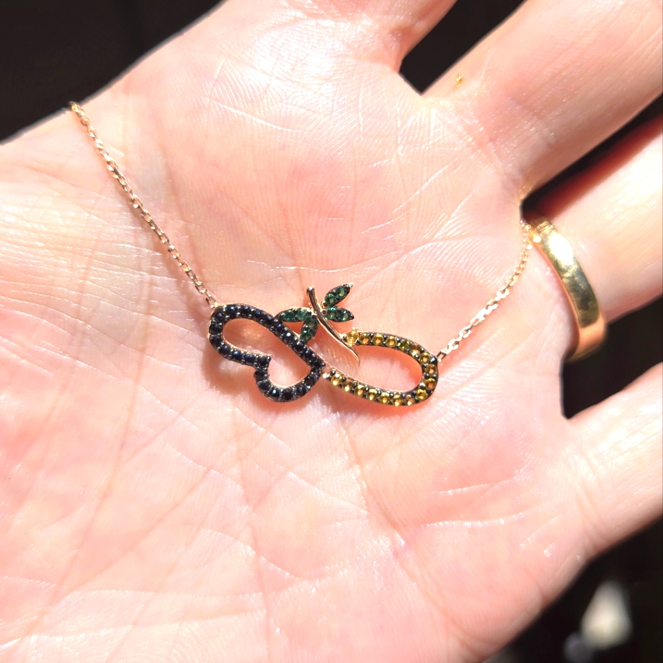 Citrine Onyx & Emerald Dragonfly Heart Rosegold 18